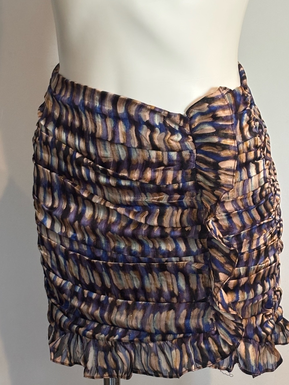 Lost + Wander Navy and Beige Ruched Mini Skirt